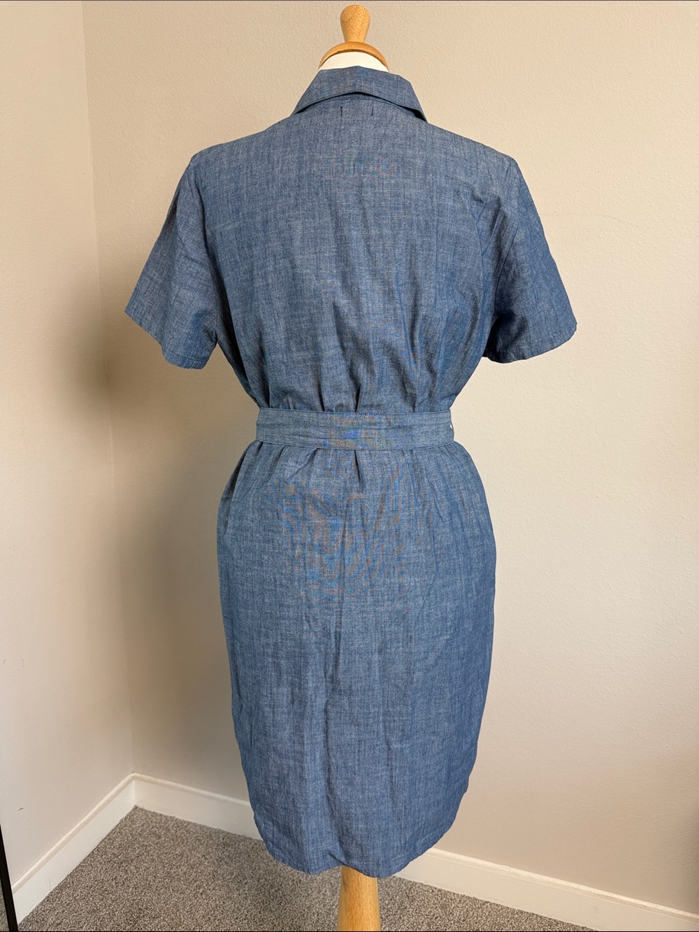 J.Crew Chambray Shirt Dress Belted 100% Cotton Pockets Size 10 - Picture 3 of 4